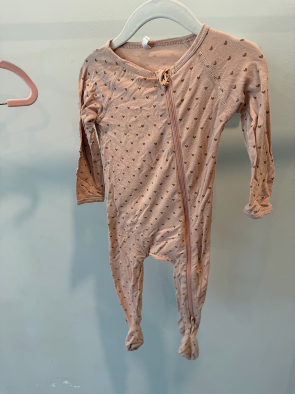 Quincy Mae Dusty Pink Heart-Print Footed One-Piece